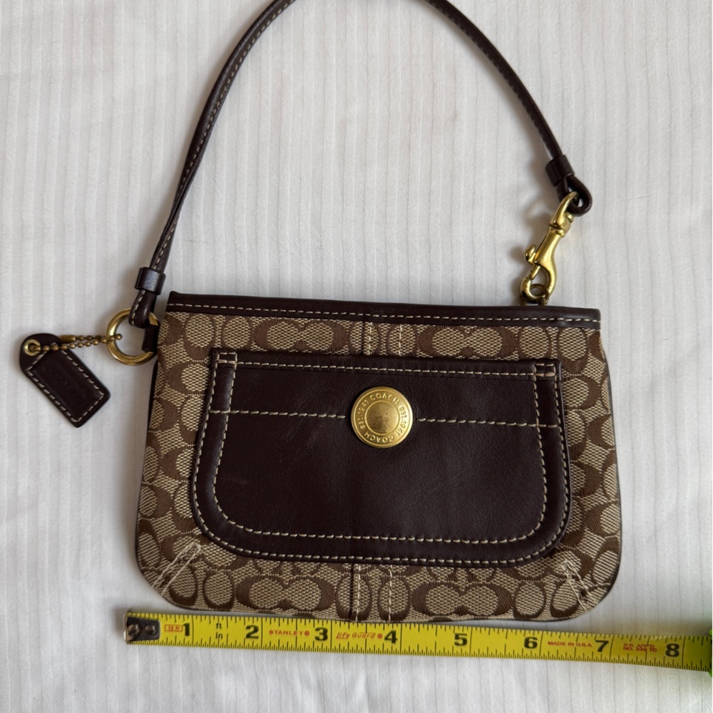 Coach Brown and Tan Wristlet with Gold Accents